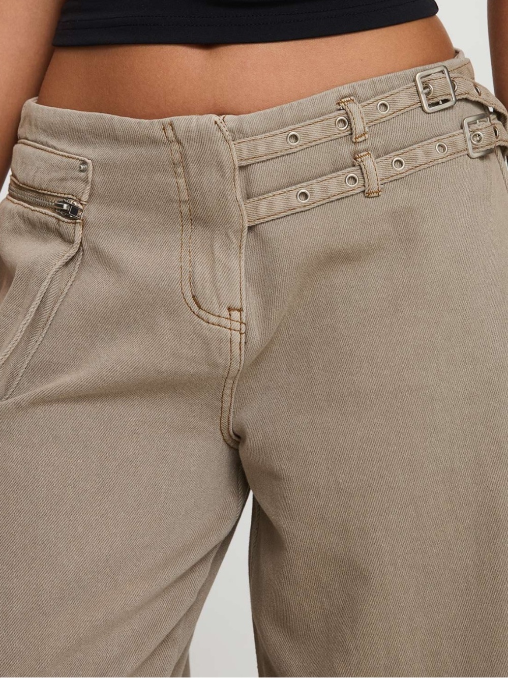 NWT Princess Polly Paltrow MidRise Wide Leg Cargo Jeans Pants Sz 10 Washed Brown - Picture 2 of 12